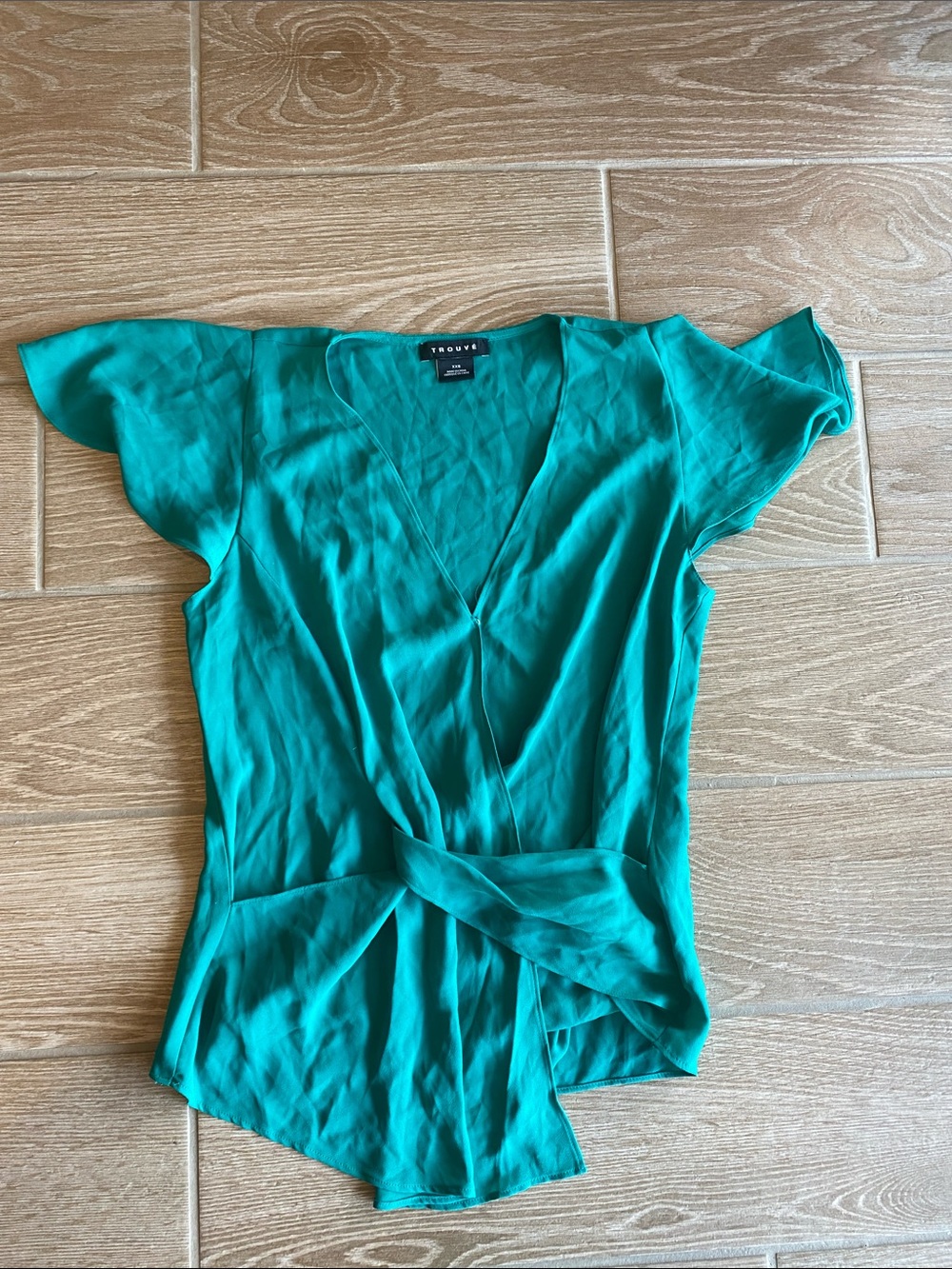 Trouve Teal Wrap-Front Blouse